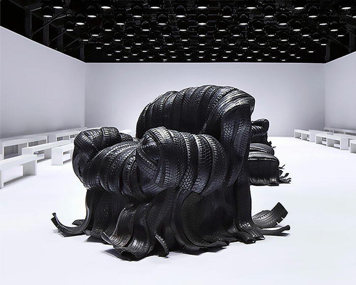 recycled tire armchairs by villu jaanisoo take center stage at acne studios' FW24 show