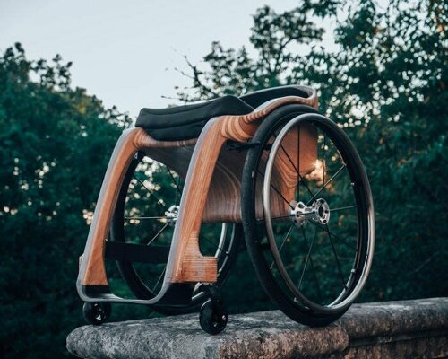 paul de livron crafts wooden wheelchair for the pope with burnt oak beams from notre-dame