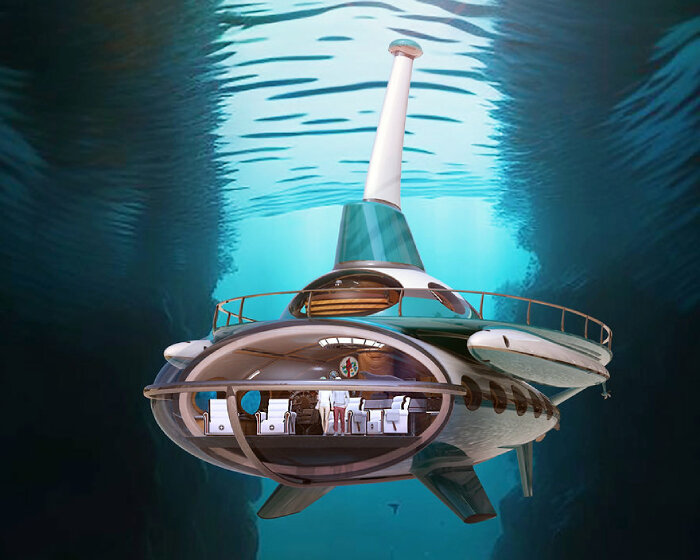 deep sea dreamer vessel plunges underwater as submarine and surfaces as a yacht