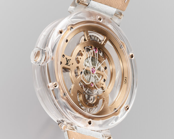 louis vuitton presents frank gehry’s first-ever flying tourbillon watch sculpted from sapphire