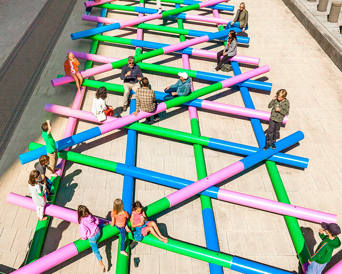 pipelines by coryn kempster + julia jamrozik forms a vibrant graphic lattice in denver