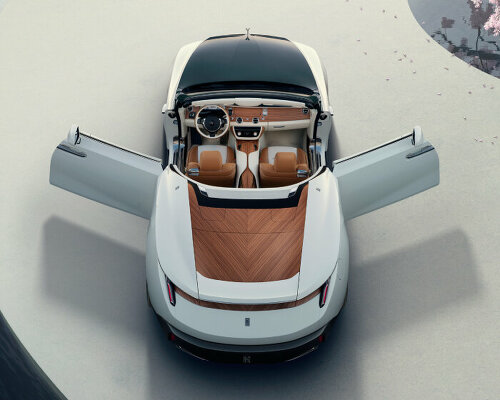 rolls-royce’s third coachbuild droptail ‘arcadia’ glistens with glass particles & raw-metal clock