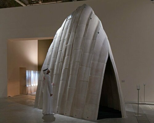 bethlehem limestone shapes AAU ANASTAS' 'tiamat' installation at design doha biennial