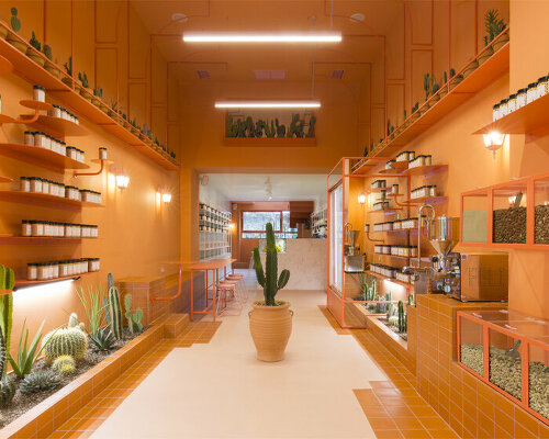 a terracotta-orange hue engulfs studiomateriality's wild souls shop design in athens