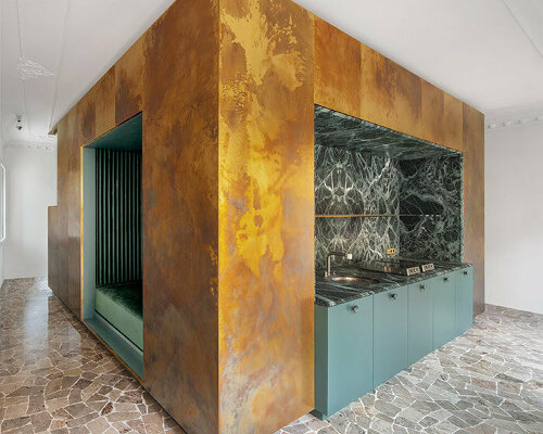 brass and green marble wrap AMAA's 'golden box' intervention in northern italian apartment