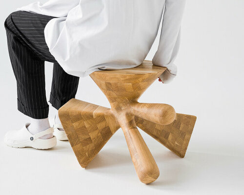 multifunctional furniture ‘DICE’ is a wooden stool, coffee table, leg bench and lamp at once