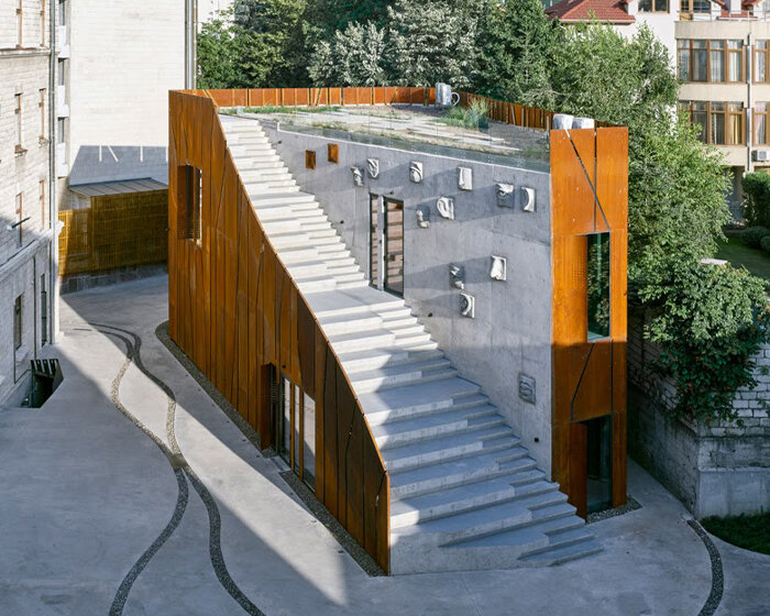 maxim calujac wraps concrete in corten steel to shape chisinau's ARTCOR hub