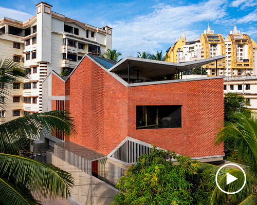 patterned brickwork enfolds multi-leveled residence by purple ink studio in india