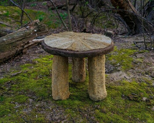 from chow to chair: upcycled stools made from spent shower sponges and coffee grounds