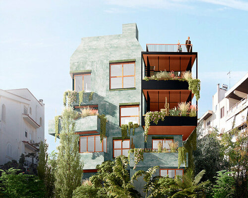 green cement exterior enfolds residence in athens by oikonomakis siampakoulis architects