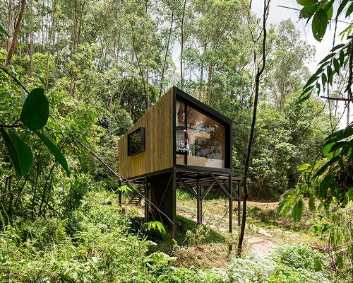 elevated tiny cabin by natureza urbana floats between trees in são paulo