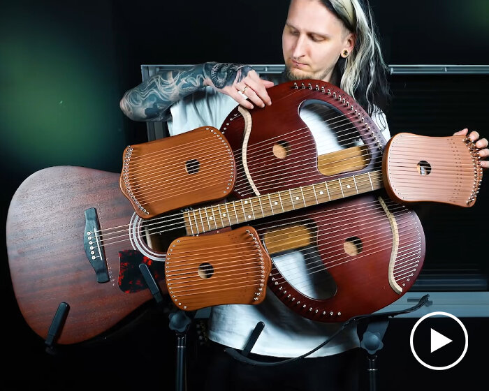 acoustic harp guitar with 109 strings can play different chords at once