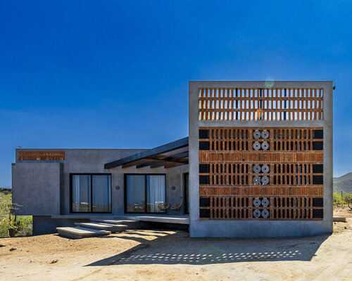 latticed stone motifs punctuate casa que da's folded concrete body in cerritos, mexico