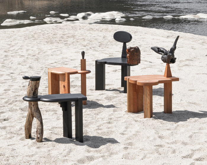 tree trunks and yew roots become legs and backrests in gidoo songs' furniture series