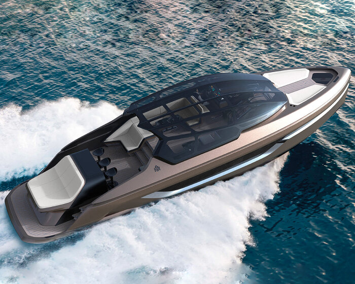 titanium-made mirarri yacht cruises with a glass dome inspired by the bone structure of birds