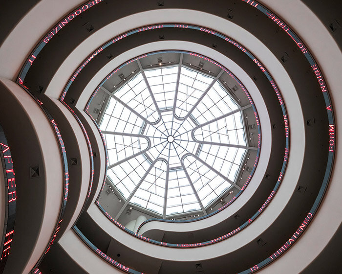 jenny holzer takes over new york's guggenheim museum with luminous 'light line'