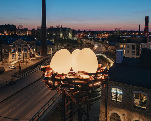 5-year-old’s sketch turns light mast into luminous bird's nest installation in estonia