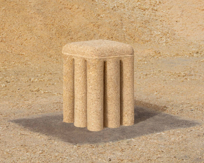 this is briket, a recyclable stool made entirely from potatoes and sawdust