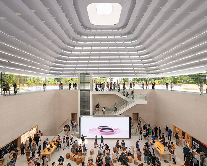 malaysia's first apple store opens with a stepping 'glass dome' roof by foster + partners