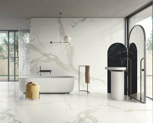 ariostea’s technical ceramic surfaces bring out white depths of rare italian marble varieties