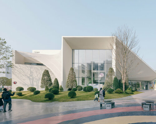 tensioned membrane links white box volumes shaping dotsss children’s museum in chengdu