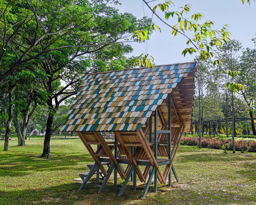 eleena jamil tops duduk-duduk pavilion with vibrant bamboo shingles roof in kuala lumpur