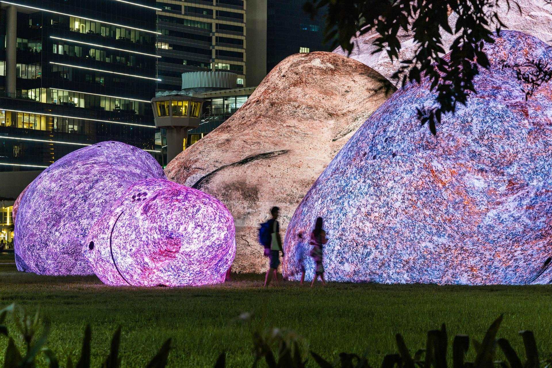 sixteen air-filled inflatable rock formations by ENESS light up for i ...