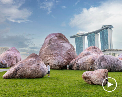 sixteen air-filled inflatable rock formations by ENESS light up for i light singapore
