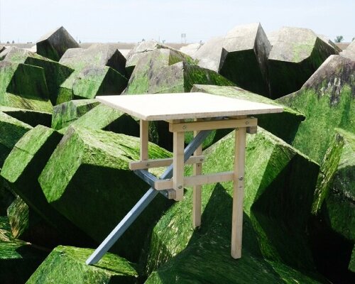 steel intersects meaningless chair's bamboo frame, recalling ancient chinese architecture