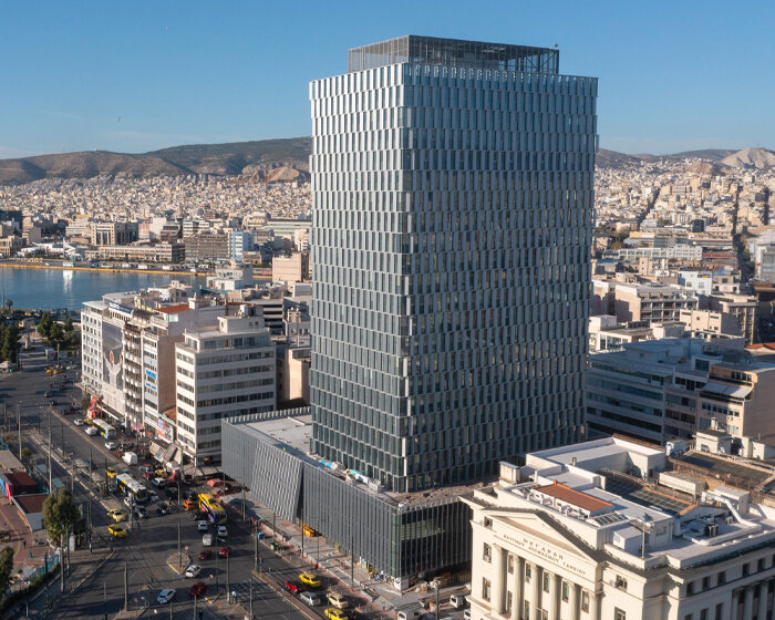 athens' piraeus tower reopens with a dynamic spring-patterned facade by PILA