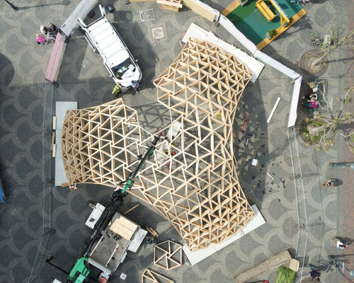 timber gridshell assembles free-form shapes combining trivalent and reciprocal frame