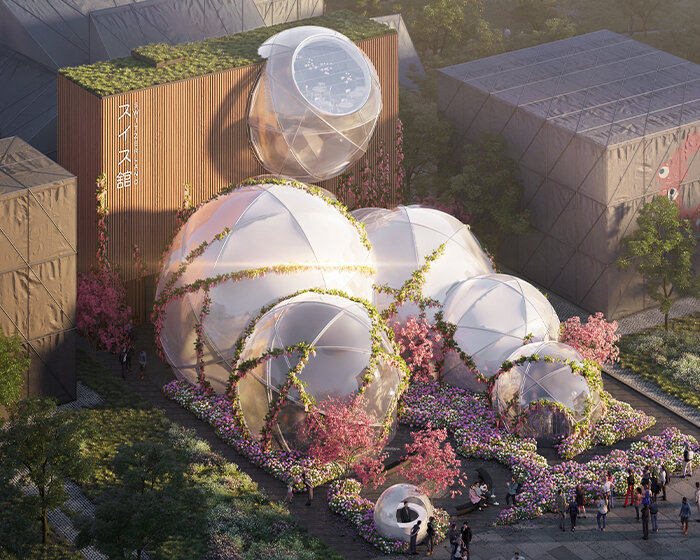 swiss pavilion to unfold as a cluster of spheres engulfed by plants at expo 2025 osaka