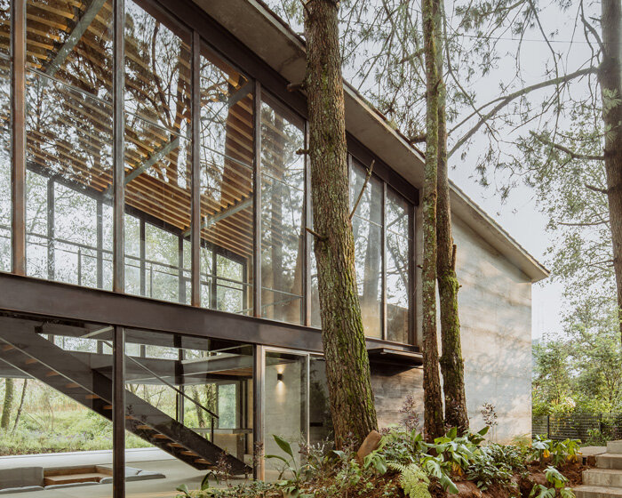 a glass house in the woods: 1i arquitectura's modern dwelling is sheltered by tall trees