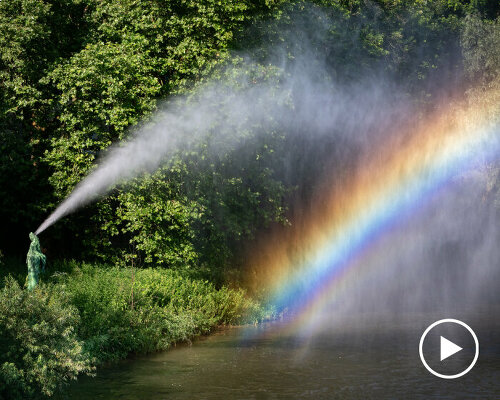 studio brynjar & veronika's fountain sprays ephemeral rainbow across river enz at ornamenta