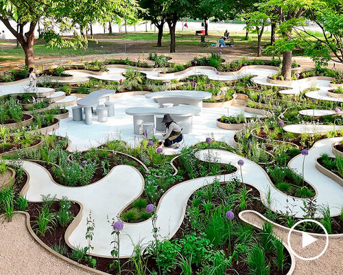 multi-layered maze-like public garden by studiorebuild coils around river park's trees in seoul