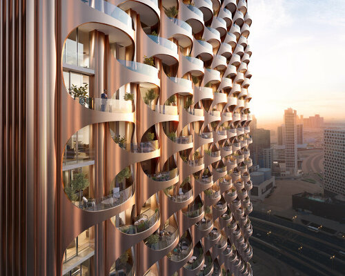 curvilinear facade echoing sweeping sand dunes wraps HKS' one residences tower in dubai