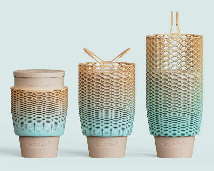 eco-friendly paper coffee cups get a vibrant holder that folds up and down like an accordion