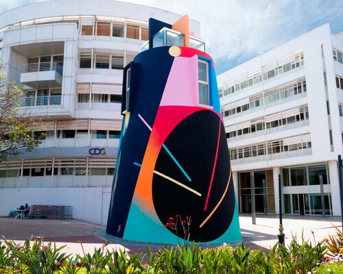 txemy basualto's mural draws vibrant colors and abstract forms upon tower in morocco