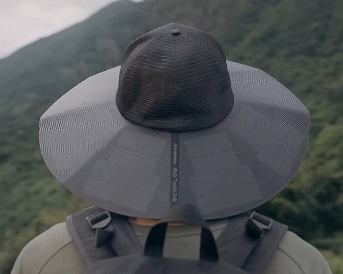 ecoflow’s power hat has solar panels so users can charge their devices as they walk in the sun