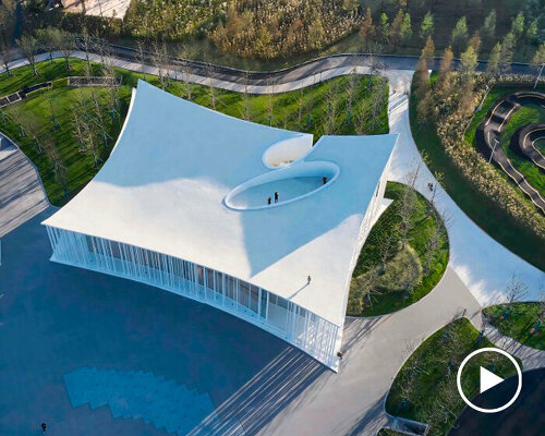 walkable curved rooftop floats over gn architects' child activity center in china