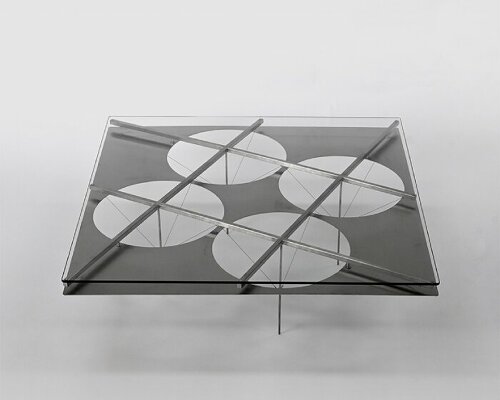 slender stainless steel frame with wires supports jeonghyeon jin’s XX-02-1 coffee table