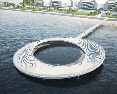 urban swimming pool in lisbon's river tagus doubles as amphitheater and solarium