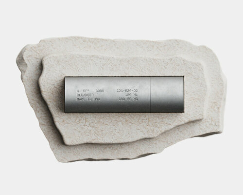 stone-shaped mycelium packaging envelops CBD skincare brand 4 RE®