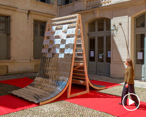 kinetic mirror pavilion's living facade rhythmically reflects french monument for paris 2024