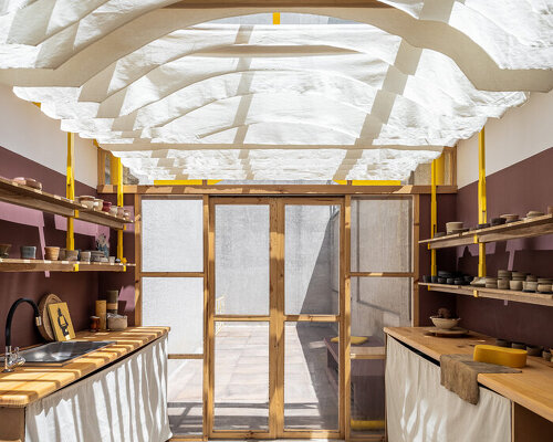 1028arq turns 12-square-meter terrace into ceramics studio under dome sunshades in quito