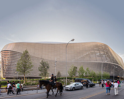 just before completion, real madrid's stadium unveils revamped metallic facade