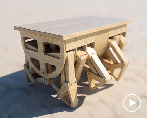 say hello to carpentopod, a 12-legged walking wooden table that can serve drinks or snacks