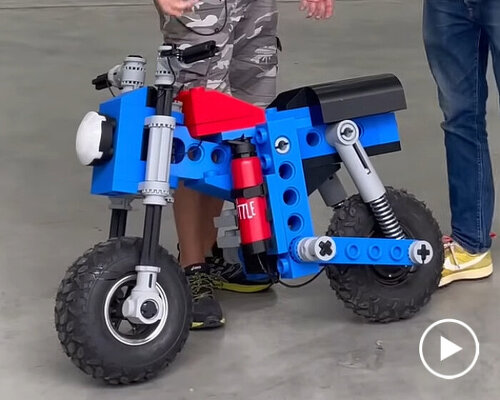 rideable LEGO technic cafe racer runs on electric monkey motorbike with 3D printed parts