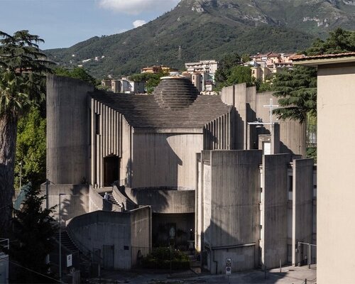 ste murray captures brutalist curves and rings of sacra famiglia church in italy as it turns 50