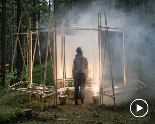 shapes of rain installation by stefano mori spatializes sounds of water in austrian forest